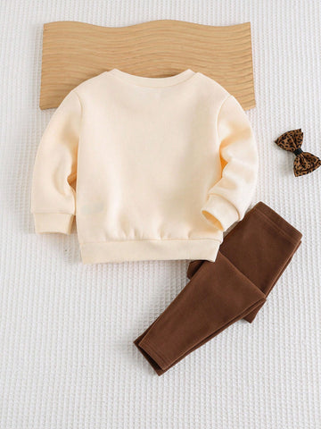 Butterfly Decor Round Neck Dolman Sleeve Pullover Sweatshirt & Elastic Waist Pant