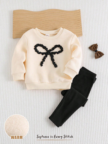 Butterfly Decor Round Neck Dolman Sleeve Pullover Sweatshirt & Elastic Waist Pant
