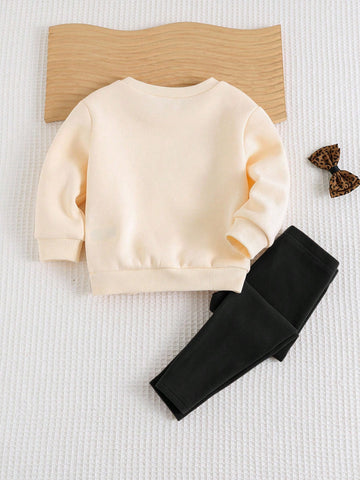 Butterfly Decor Round Neck Dolman Sleeve Pullover Sweatshirt & Elastic Waist Pant
