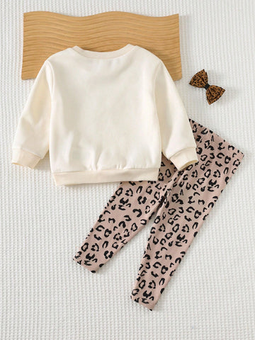 Butterfly Decor Round Neck Dolman Sleeve Pullover Sweatshirt & Elastic Waist Pant