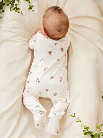Baby Girl Casual Soft Floral Pattern Long Sleeve Footed Jumpsuit