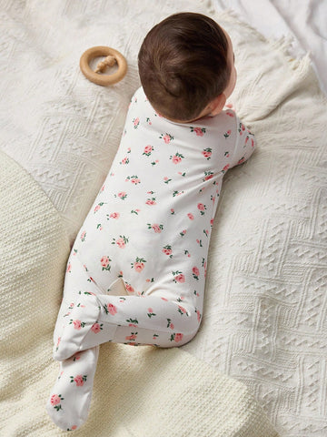 Baby Girl Casual Soft Floral Pattern Long Sleeve Footed Jumpsuit