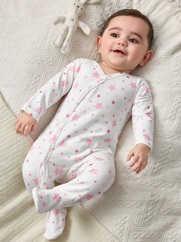 Baby Girl Casual Soft Floral Pattern Long Sleeve Footed Jumpsuit