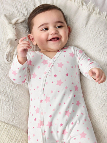 Baby Girl Casual Soft Floral Pattern Long Sleeve Footed Jumpsuit