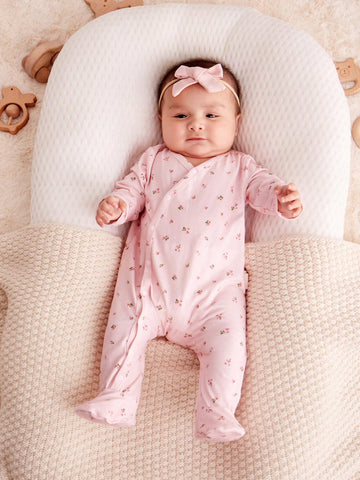 Baby Girl Casual Soft Floral Pattern Long Sleeve Footed Jumpsuit