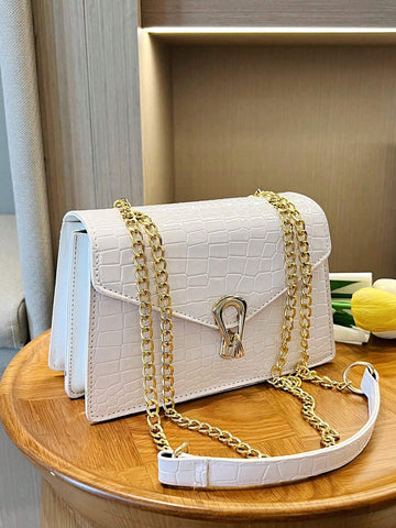 Crocodile Embossed Flap Square Bag