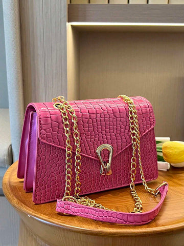 Crocodile Embossed Flap Square Bag