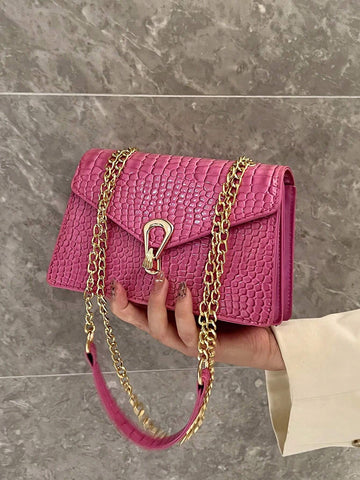 Crocodile Embossed Flap Square Bag