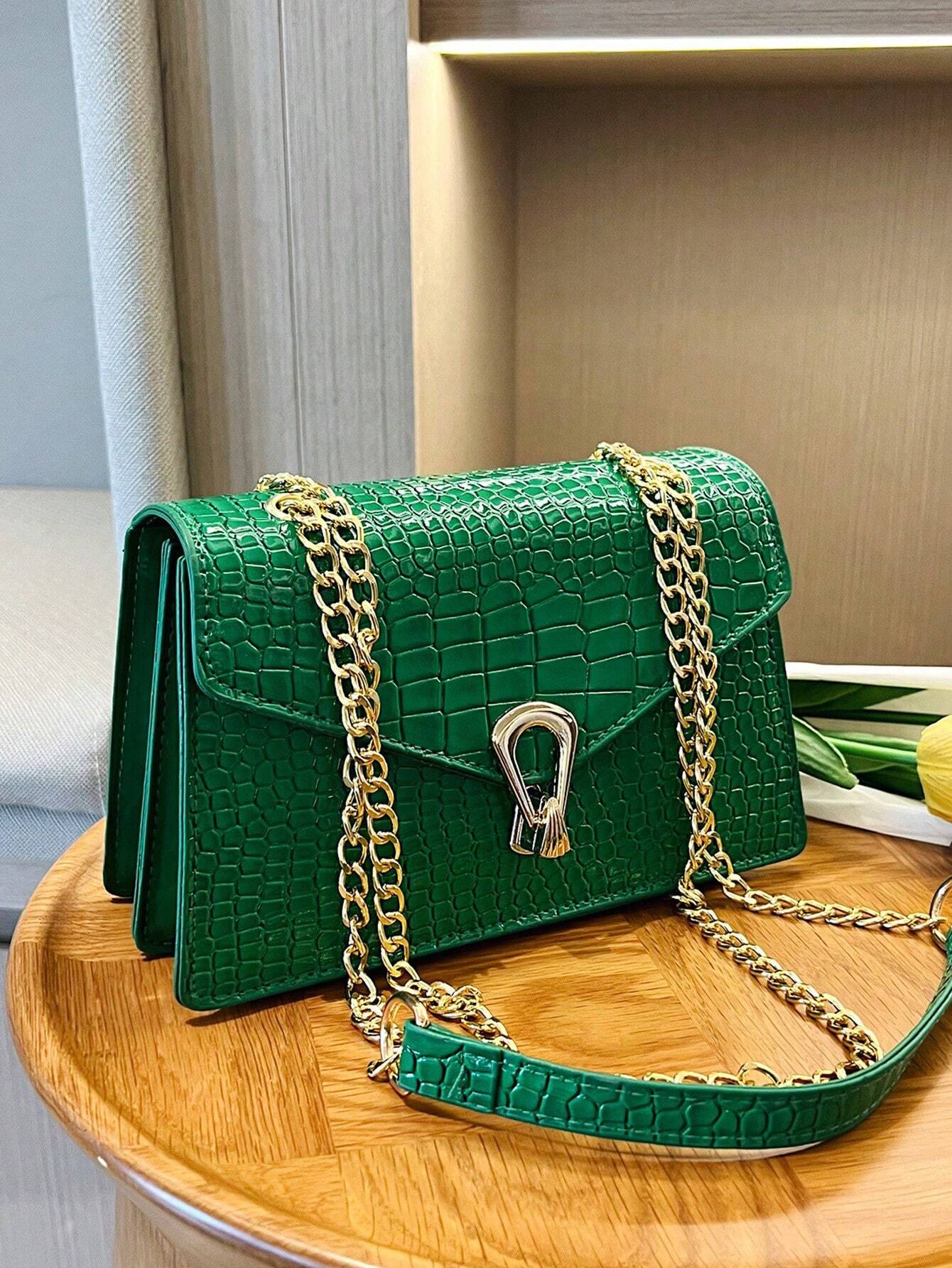 Crocodile Embossed Flap Square Bag