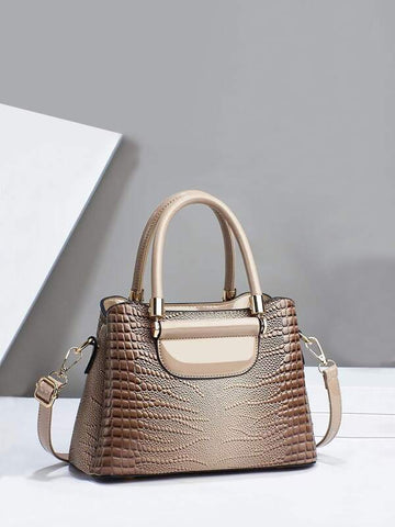 Crocodile Embossed Square Bag Double Handle Multi-compartment With Zipper PU Fashionable For Daily Life