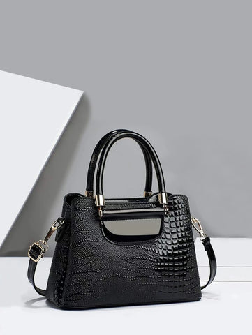 Crocodile Embossed Square Bag Double Handle Multi-compartment With Zipper PU Fashionable For Daily Life