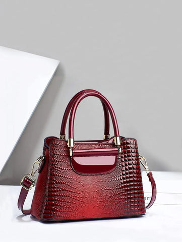 Crocodile Embossed Square Bag Double Handle Multi-compartment With Zipper PU Fashionable For Daily Life