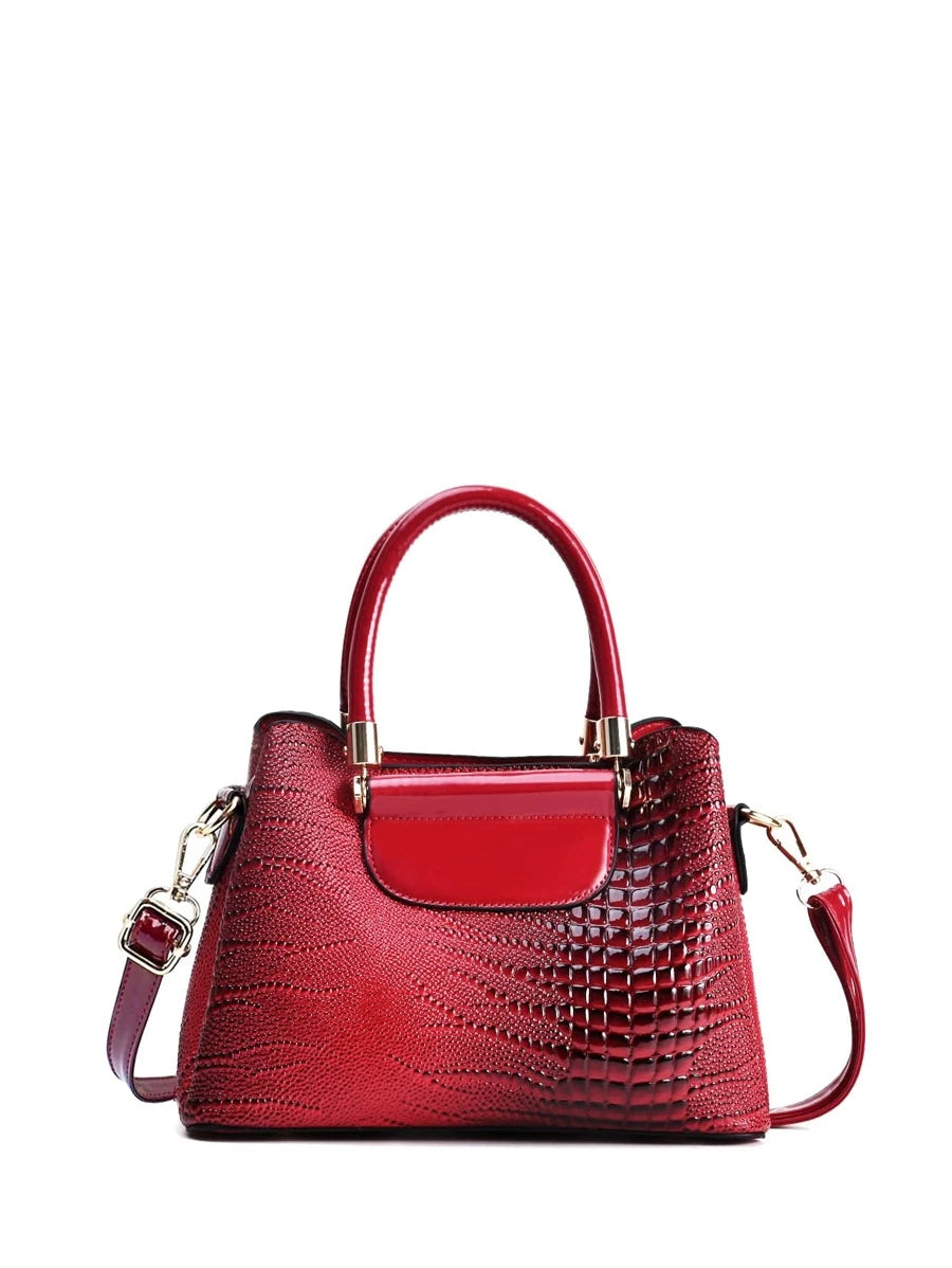 Crocodile Embossed Square Bag Double Handle Multi-compartment With Zipper PU Fashionable For Daily Life