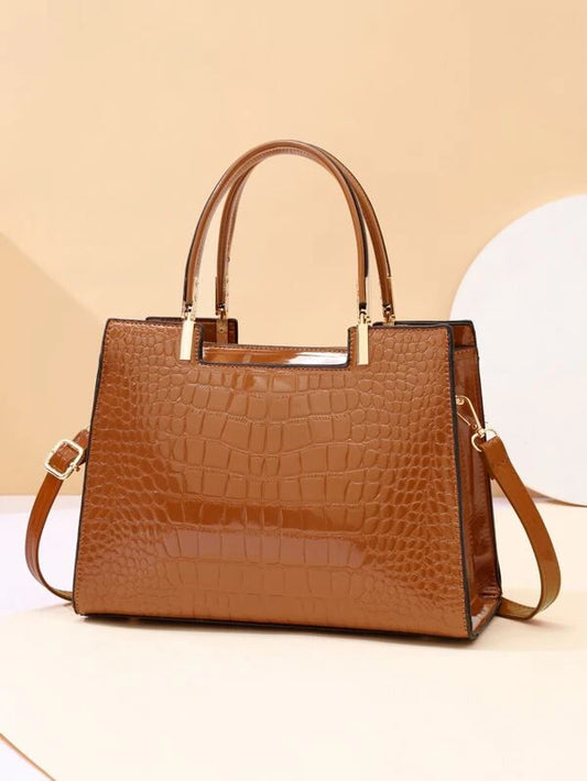 Crocodile Embossed Square Bag Letter Decor Contrast Binding