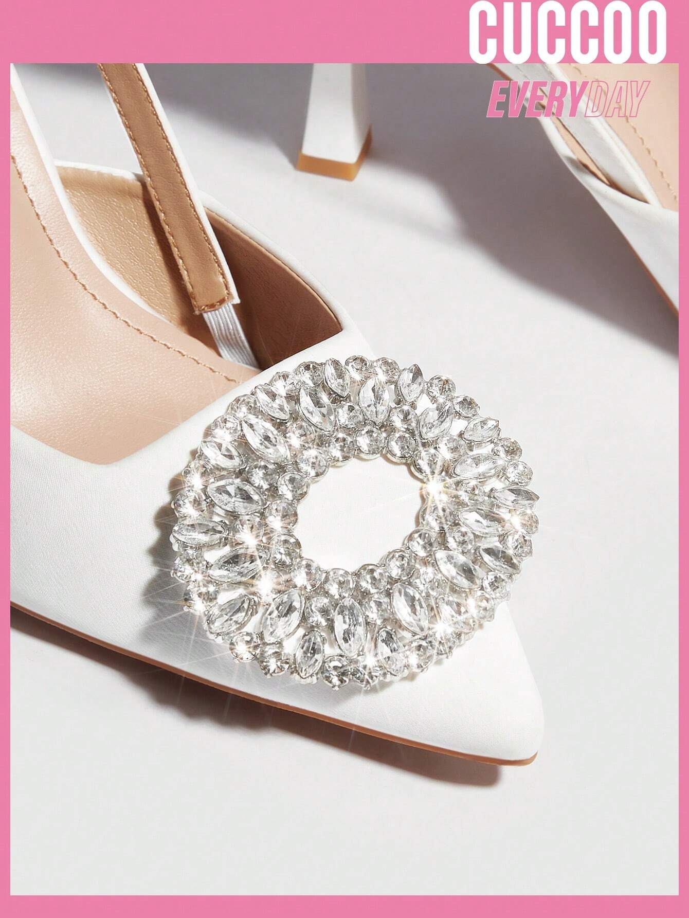 Cuccoo Everyday Collection Woman Shoes Valentine Day Rhinestone Decor Stiletto Heeled Glamorous White Polyester Pumps