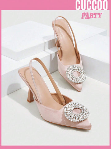 Cuccoo Everyday Collection Woman Shoes Valentine Day Rhinestone Decor Stiletto Heeled Glamorous White Polyester Pumps