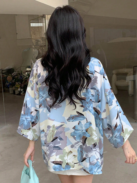 DAZY Allover Floral Drop Shoulder Oversized Blouse