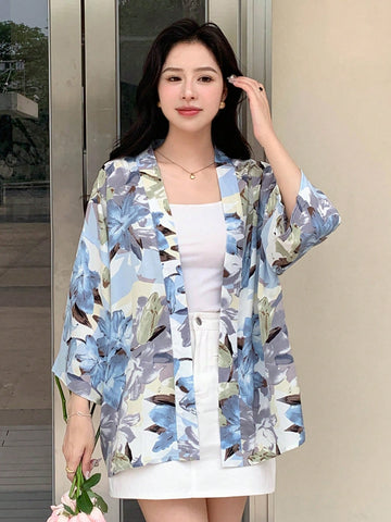 DAZY Allover Floral Drop Shoulder Oversized Blouse