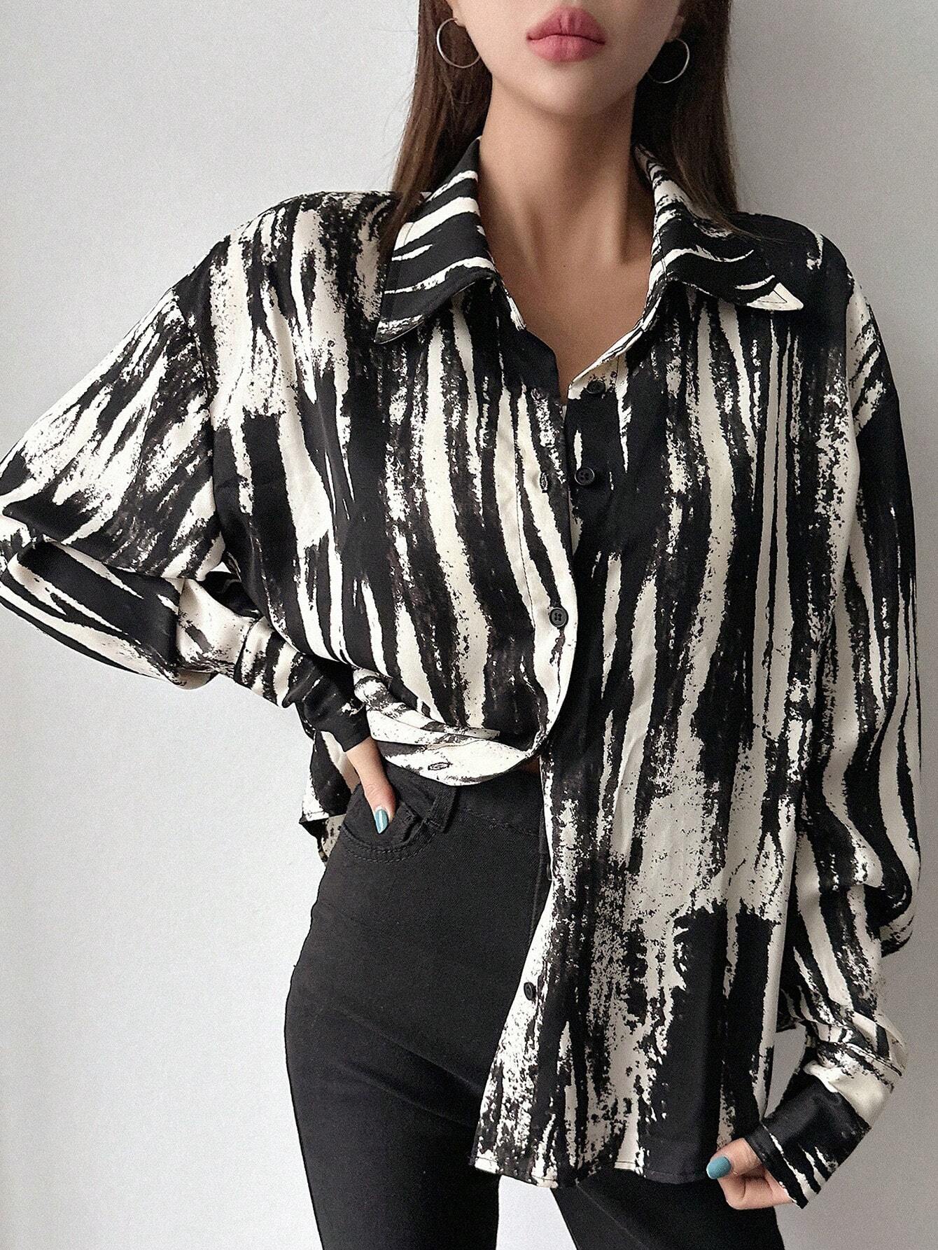 DAZY Brush Print Drop Shoulder Shirt