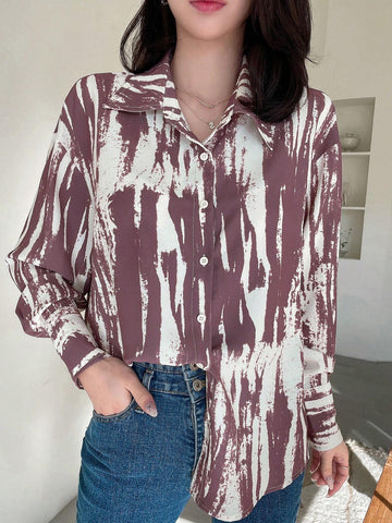 DAZY Brush Print Drop Shoulder Shirt