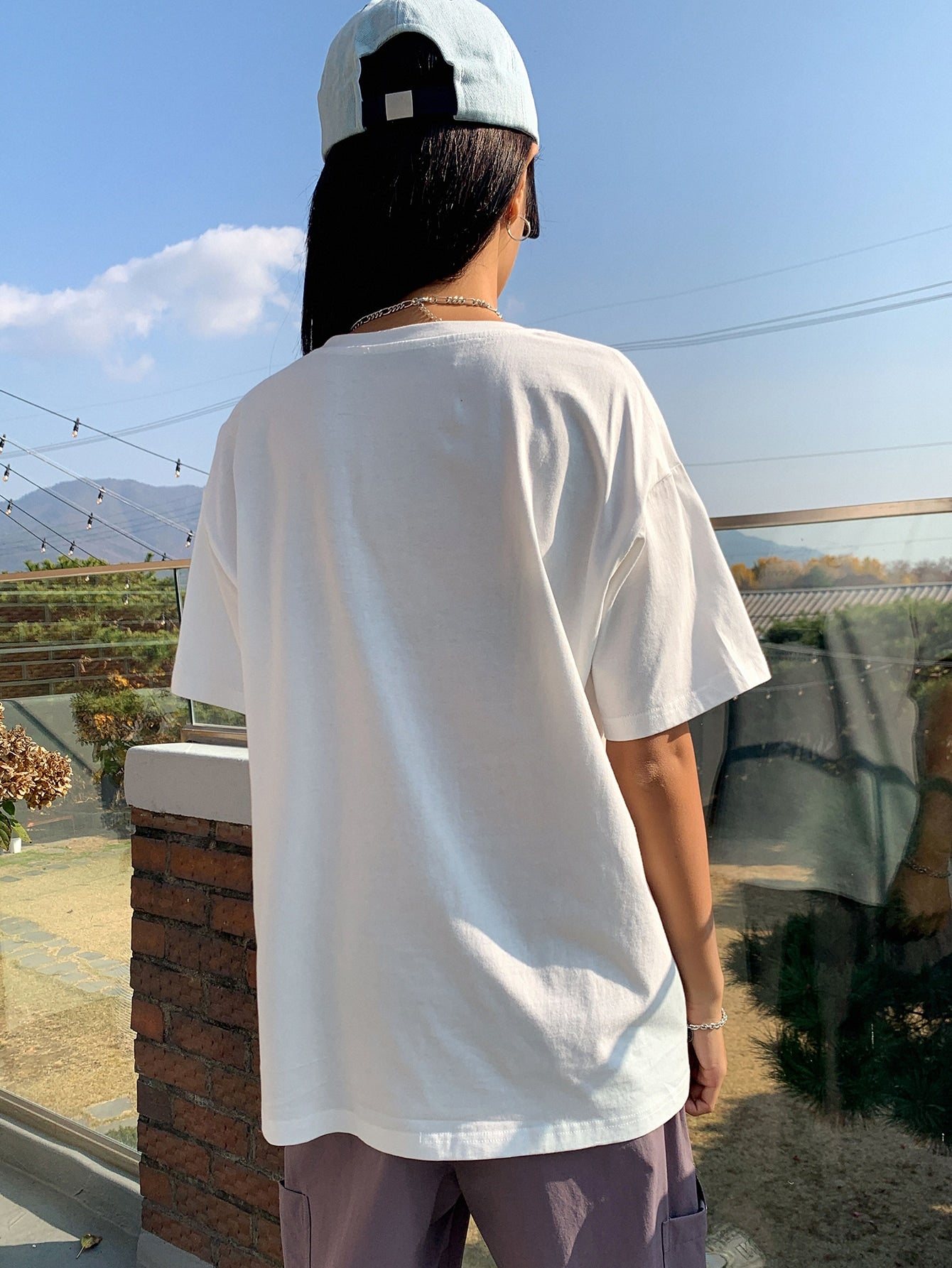 DAZY Landscape & Slogan Graphic Drop Shoulder Tee