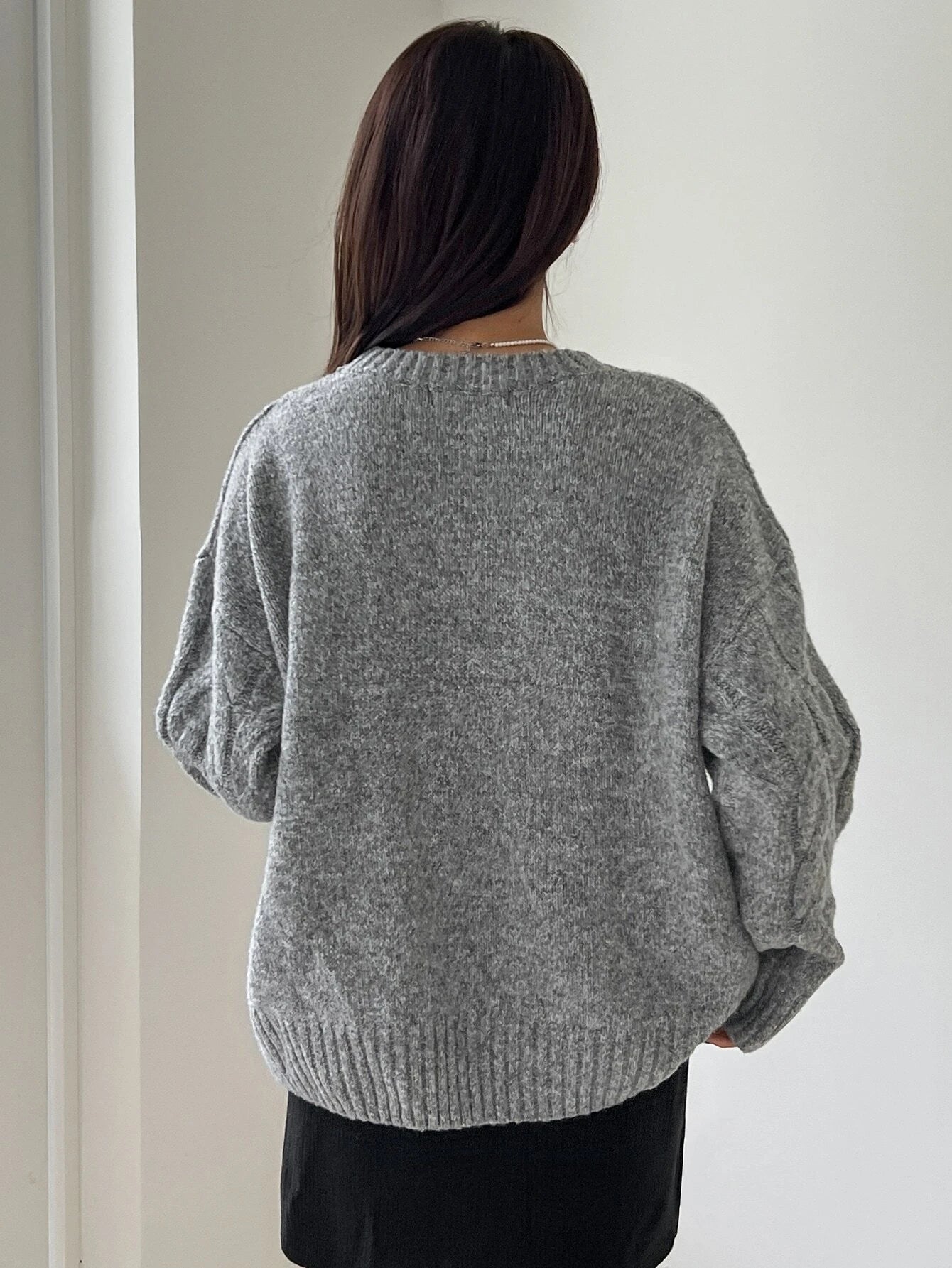 DAZY Solid Cable Knit Drop Shoulder Sweater