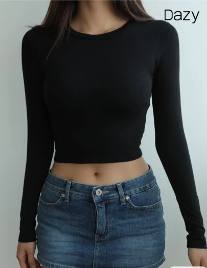 DAZY Solid Crop Slim Tee