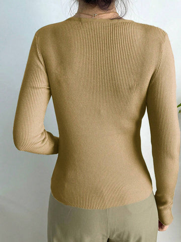 DAZY Solid Ribbed Knit Sweater