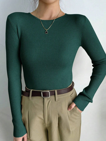 DAZY Solid Ribbed Knit Sweater