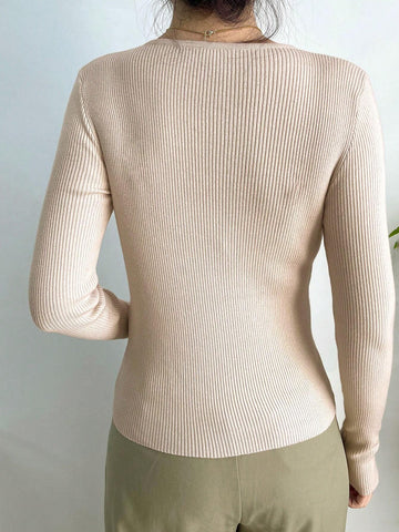 DAZY Solid Ribbed Knit Sweater