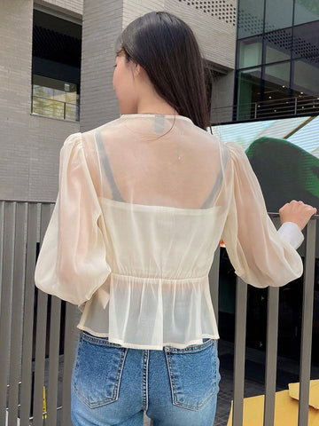 DAZY Solid Ring Linked Sheer Mesh Blouse Without Tube Top