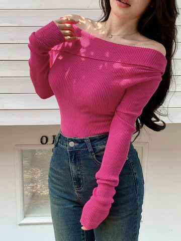 DAZY Off Shoulder Fitted Knit Top