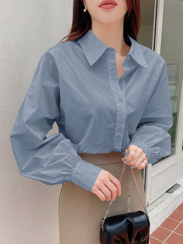 DAZY Women's Business Casual Plain Long Sleeve Shirt