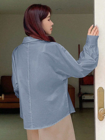 DAZY Women's Business Casual Plain Long Sleeve Shirt