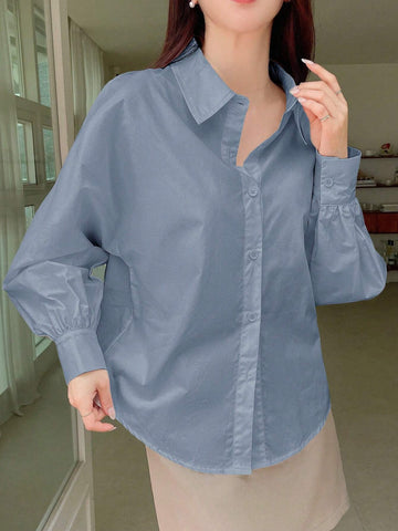 DAZY Women's Business Casual Plain Long Sleeve Shirt