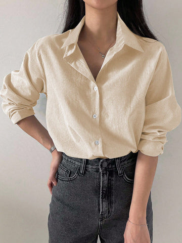 DAZY Women's Striped Loose Business Casual Long Sleeve Shirt