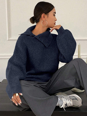 DAZY Women's Loose Casual Solid Color Sweater