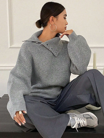 DAZY Women's Loose Casual Solid Color Sweater