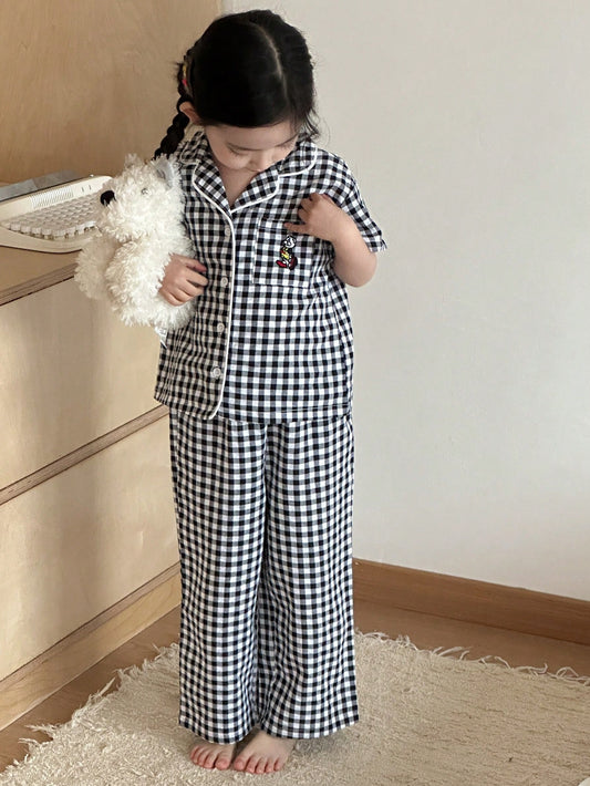 Dazy Kids Young Girl Plaid Short Sleeve Pants Home Wear Set