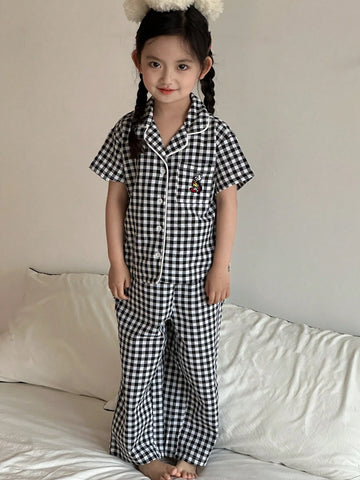 Dazy Kids Young Girl Plaid Short Sleeve Pants Home Wear Set