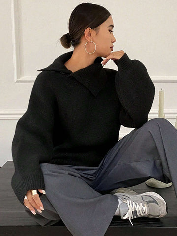 DAZY Women's Loose Casual Solid Color Sweater