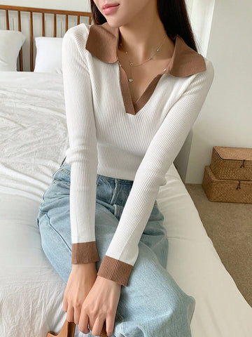 DAZY Women's Contrast Color Pullover Sweater