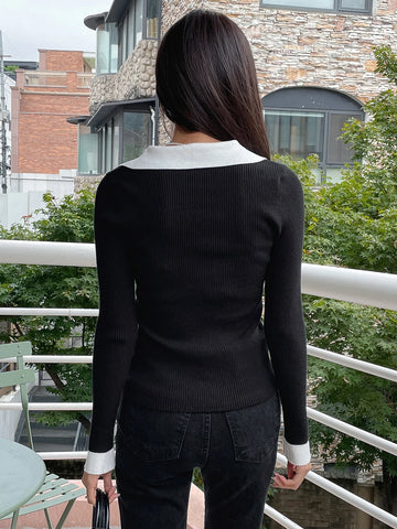 DAZY Women's Contrast Color Pullover Sweater