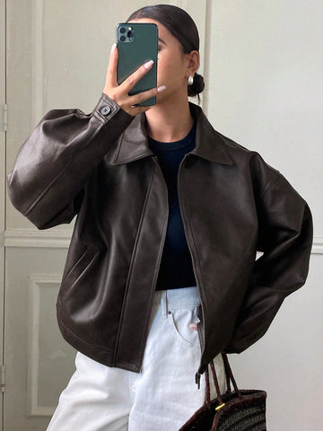 New Loose Casual Thick PU Women Regular Jacket