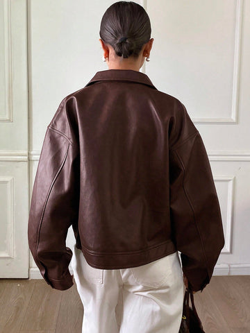 New Loose Casual Thick PU Women Regular Jacket