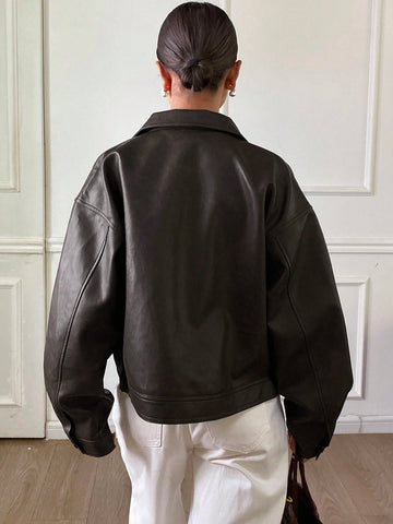 New Loose Casual Thick PU Women Regular Jacket