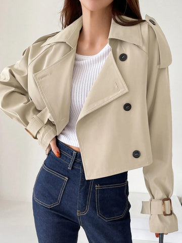 DAZY Ladies' Solid Color Simple Daily Trench Coat With Long Sleeves