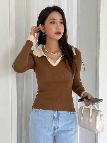 DAZY Solid Color Casual Business Style Turtleneck Fitted Sweater