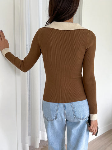 DAZY Solid Color Casual Business Style Turtleneck Fitted Sweater