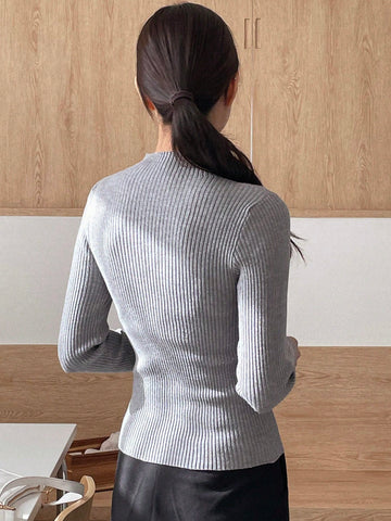 Women Casual Business Style Solid Color Slim Fit Sweater